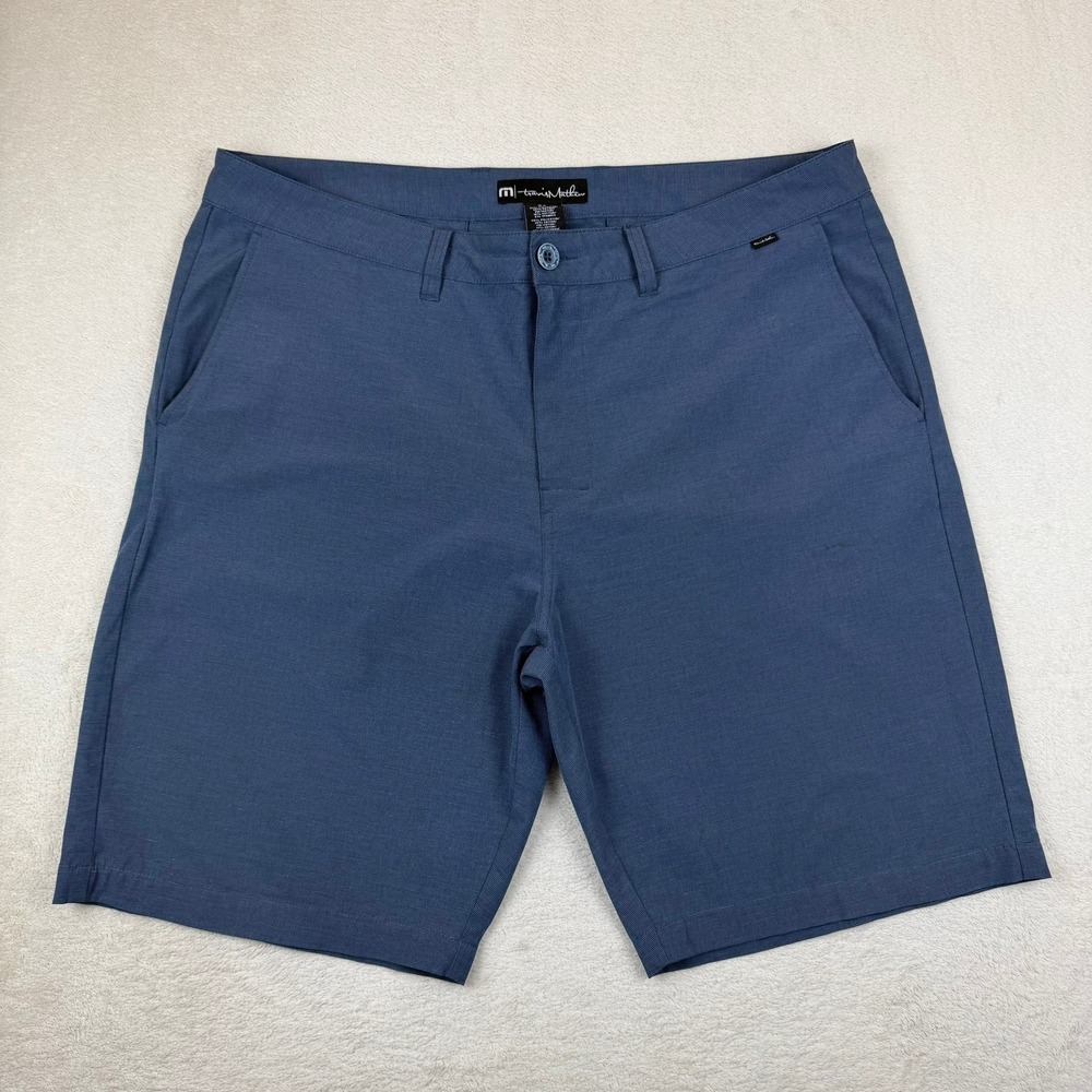 Travis Mathew Proceed with Caution Mens Blue Textured Stretch Golf Shorts‎ Sz 38